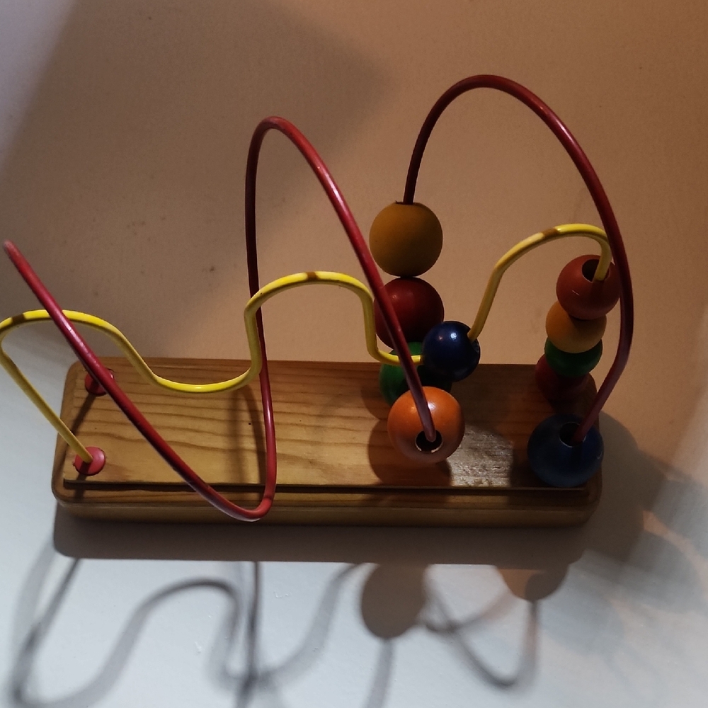 Vintage Vibrant Wooden Bead Maze , Bead Roller Coaster